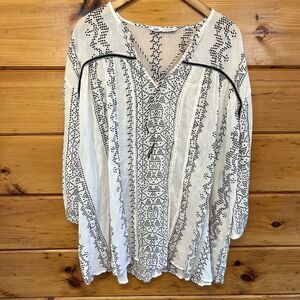 Zara Oyster White Printed Blouse Long Sleeve Top Size S Loose Fit